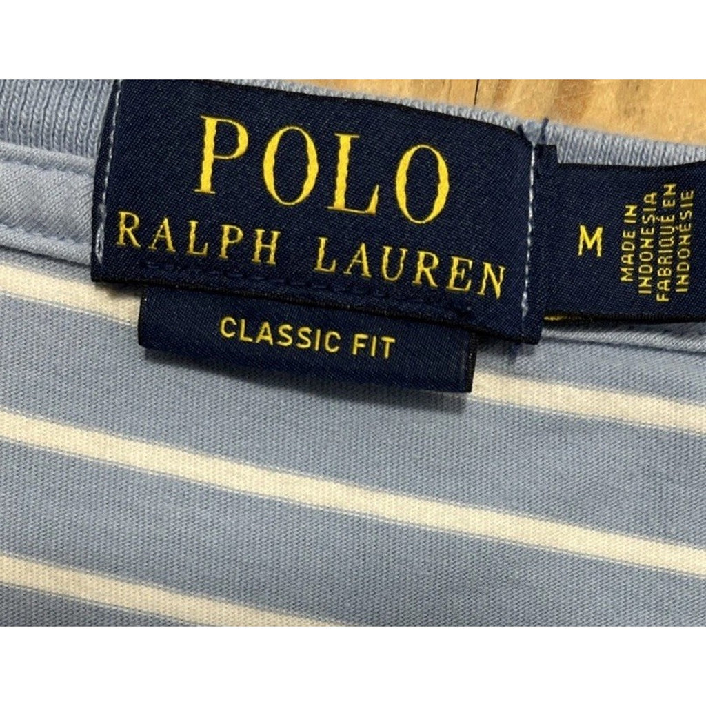 Polo Ralph Lauren Men’s Striped Tee Blue White Classic Fit V Neck T Shirt