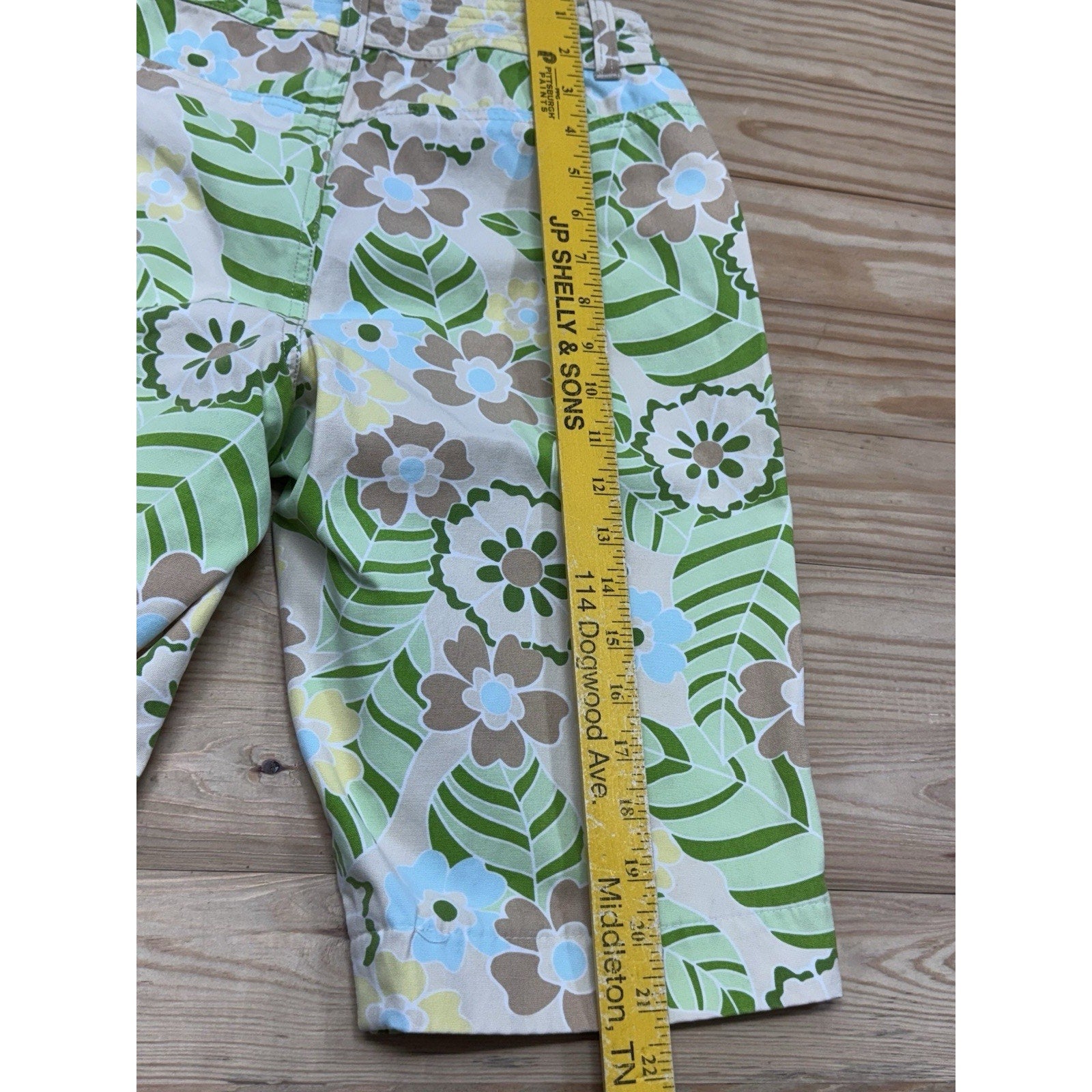 French Cuff Retro Blue Green Brown Tropical 100% Cotton Bermuda Women’s Size 6