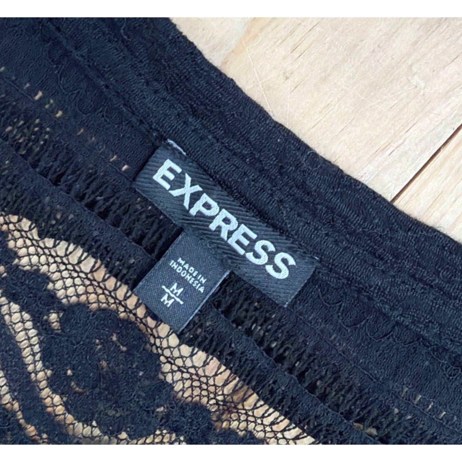 Express Women's Lace Sheer Long Sleeve Top Black Medium Boho Romantic Y2K