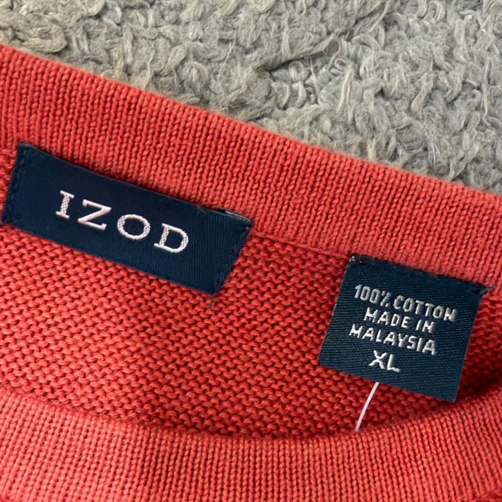 NWT IZOD Men’s XL Coral Orange 100% Cotton Textured Knit Crewneck Sweater
