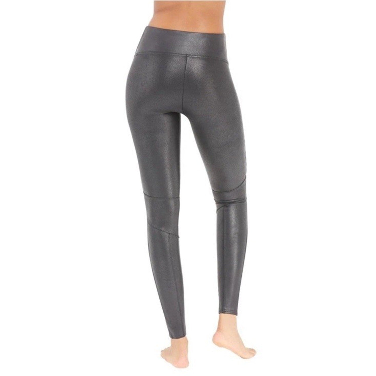 Spanx Faux Leather Moto Skinny Shaping Leggings Medium M Pants Very Black