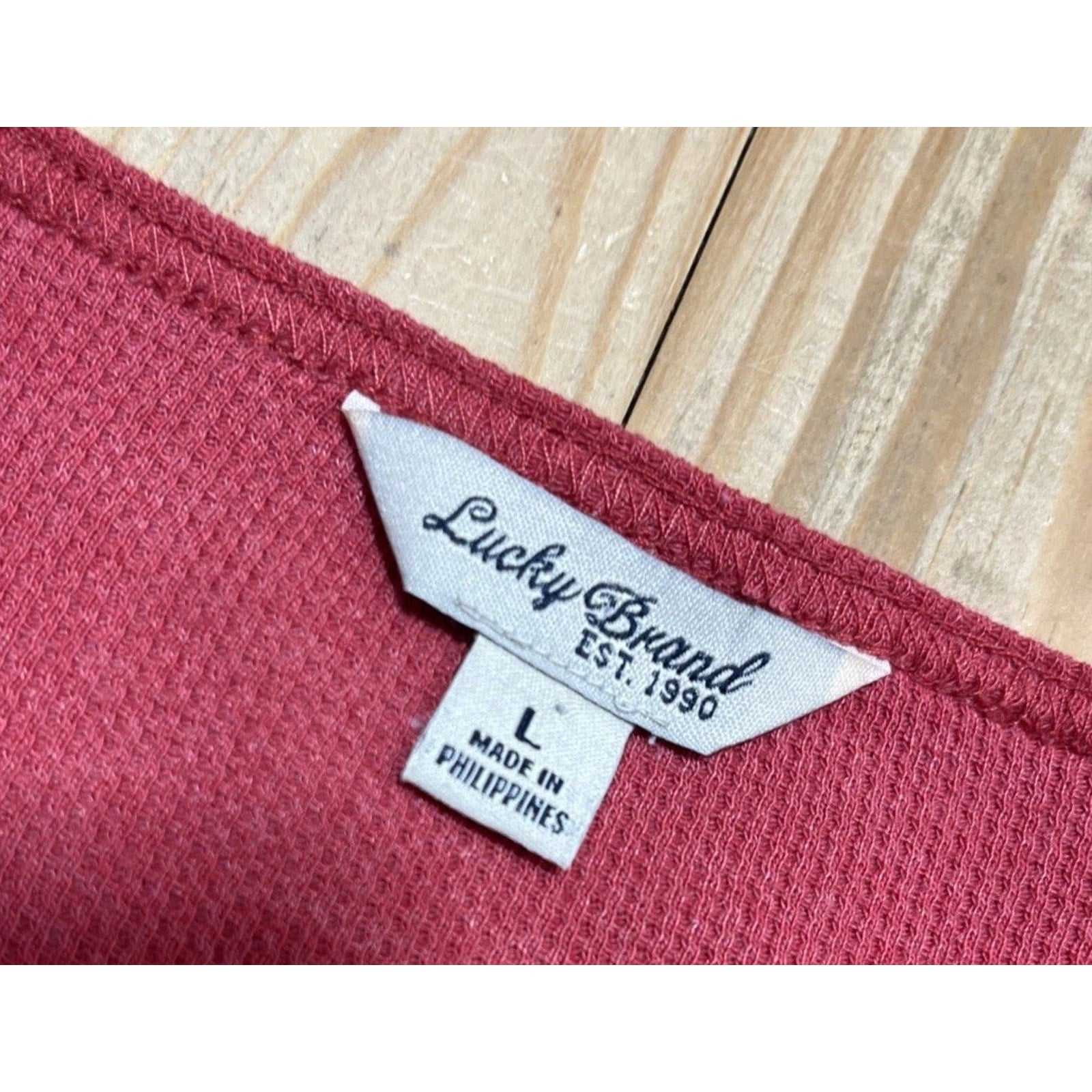 Lucky Brand Coral Lace Shirt Waffle Knit Long Sleeve Size Large