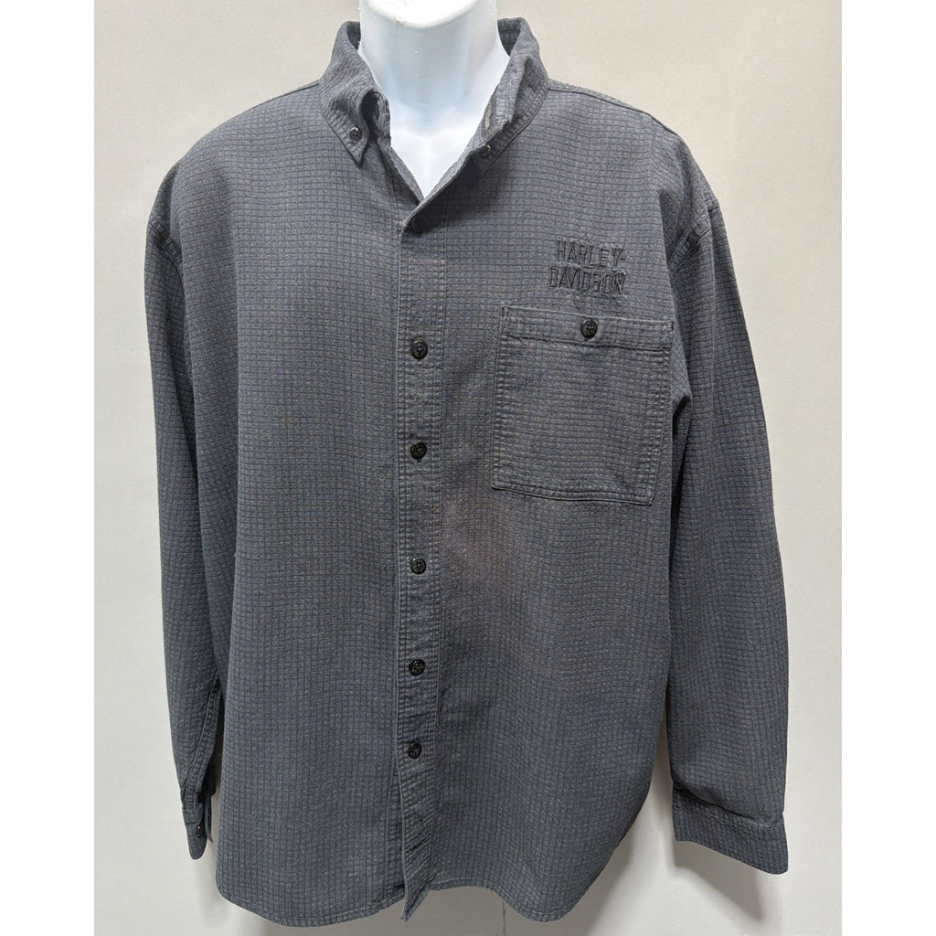 Harley Davidson Long Sleeve Button Shirt Size XL Gray Script Mens