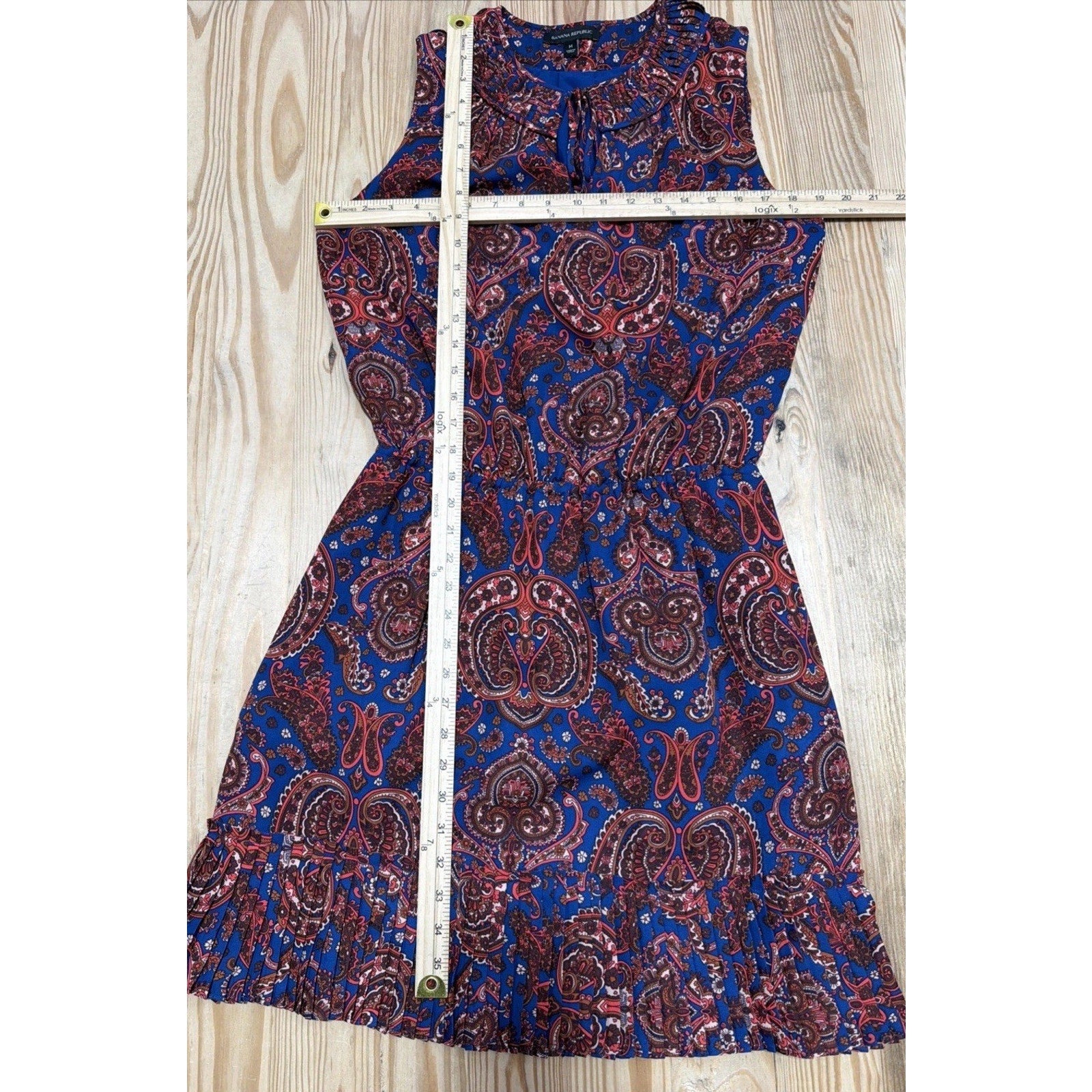 Banana Republic Women's Paisley Print Pleated Elastic Waist Lined Dress Size M