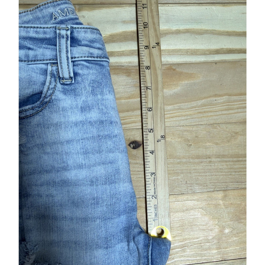 American Eagle High Rise Jegging Crop Next Level Stretch Size 8 Blue Destroyed