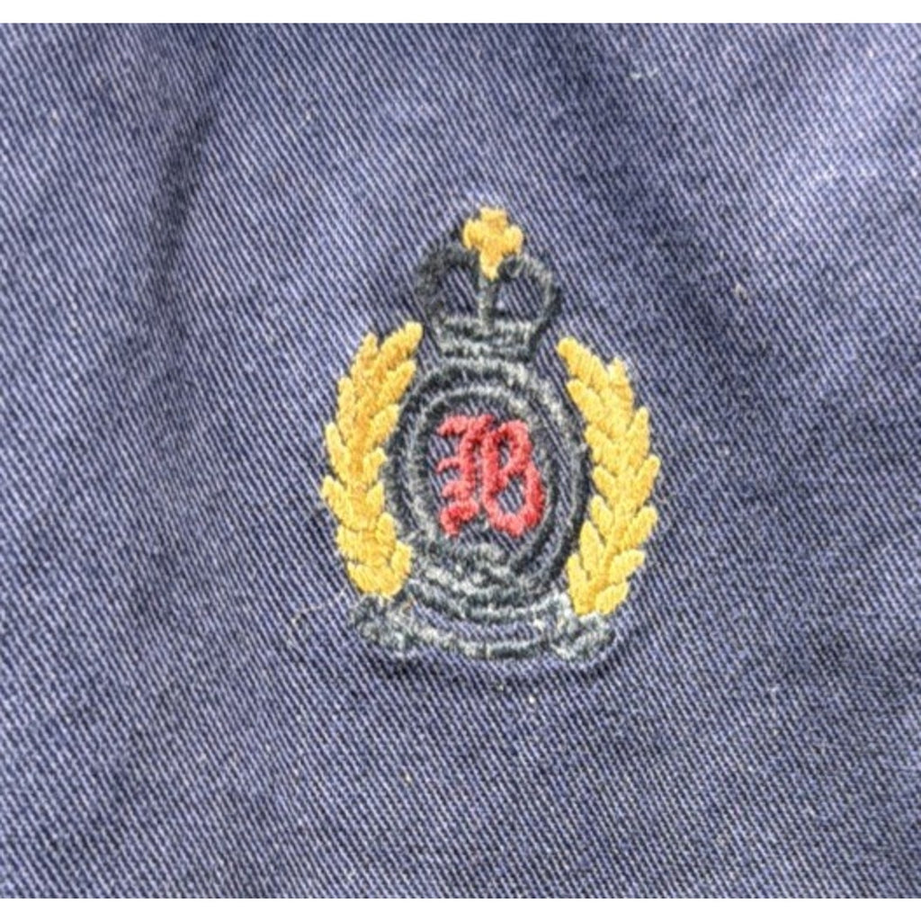 Vintage 80s Bugle Boy Company Navy Blue Button Down Shirt Mens XXL Crest Logo