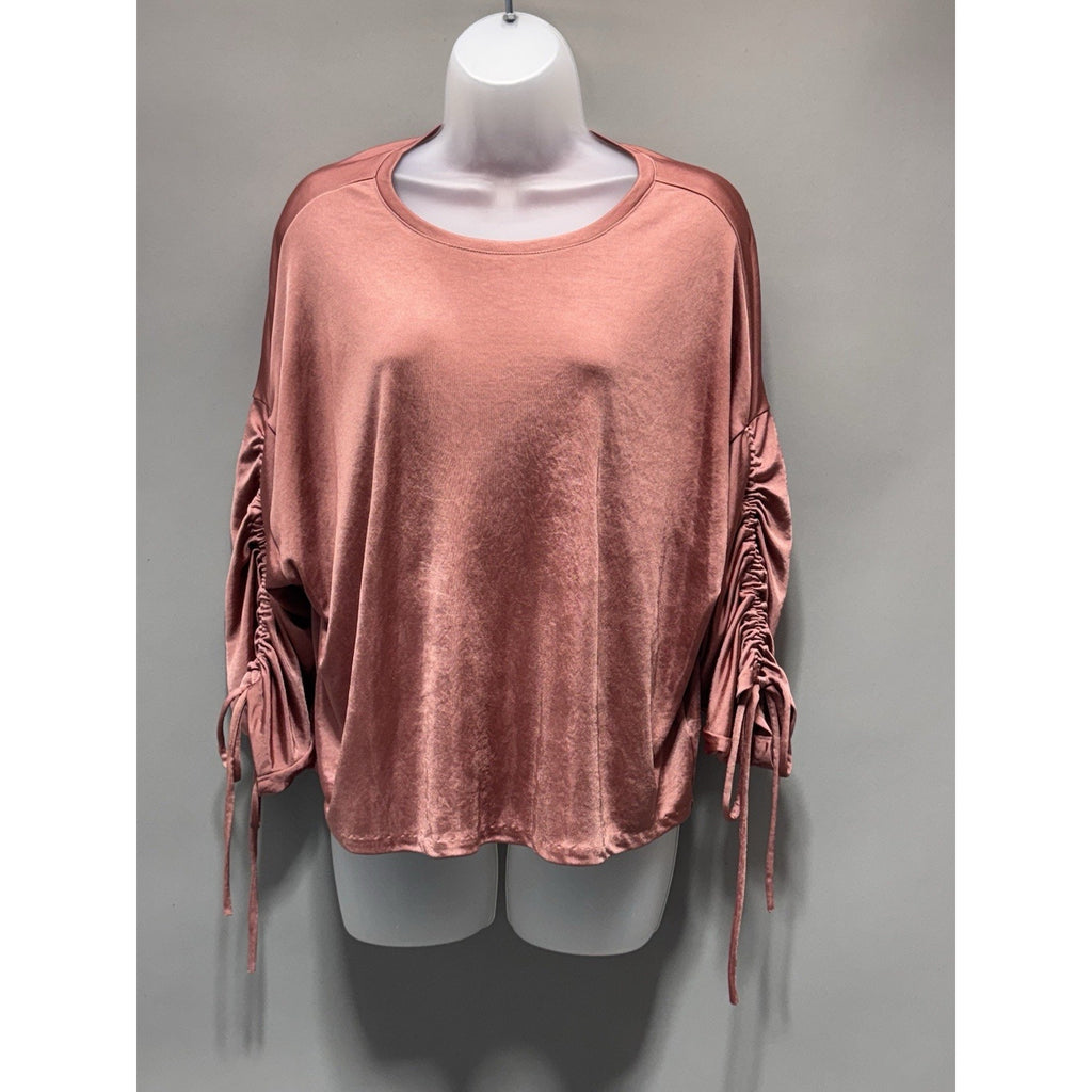Express Blouse Ginger Pink Ruched Long Sleeve Silky Top shirt Women’s Size M