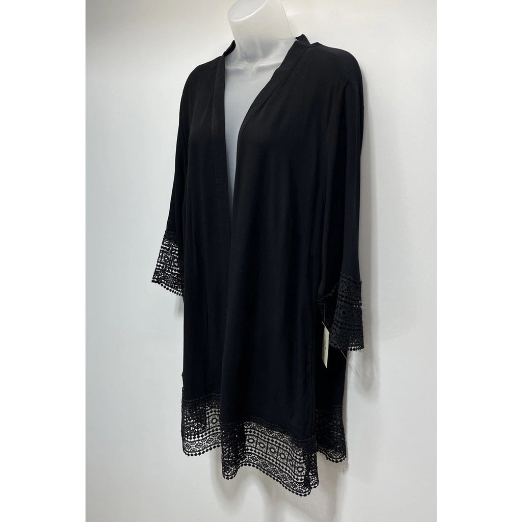 Studio Works Burnout cardigan sweater, Black with lace & sleeve trim, NWT 2X
