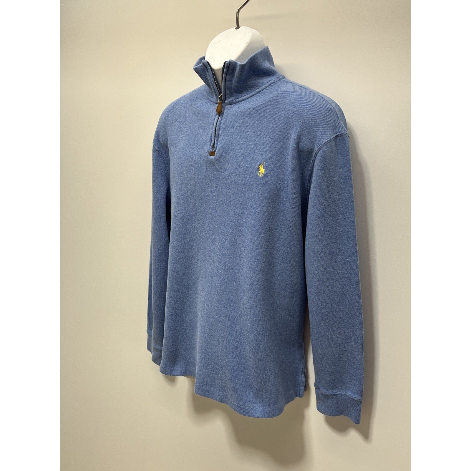 Polo Ralph Lauren Estate Rib 1/4 Zip Cotton Sweater - Mens Large - Blue