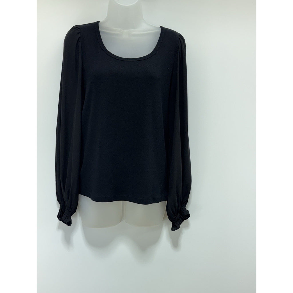 TALBOTS Black Soft Knit Cotton Blend Sweater Top Sheer Arms Women’s Size Large