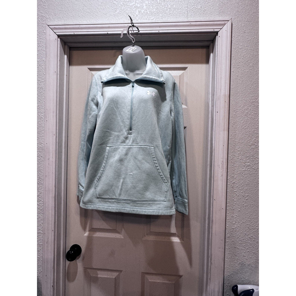 Under Armour Womens Quarter Zip Sweatshirt Fleece Large Mint Green Logo on Back