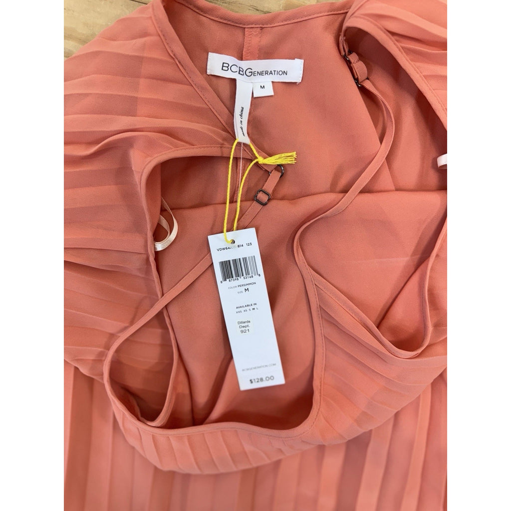 BCBGeneration Pleated Persimmon Orange Shift Dress Women’s Size Medium NWT