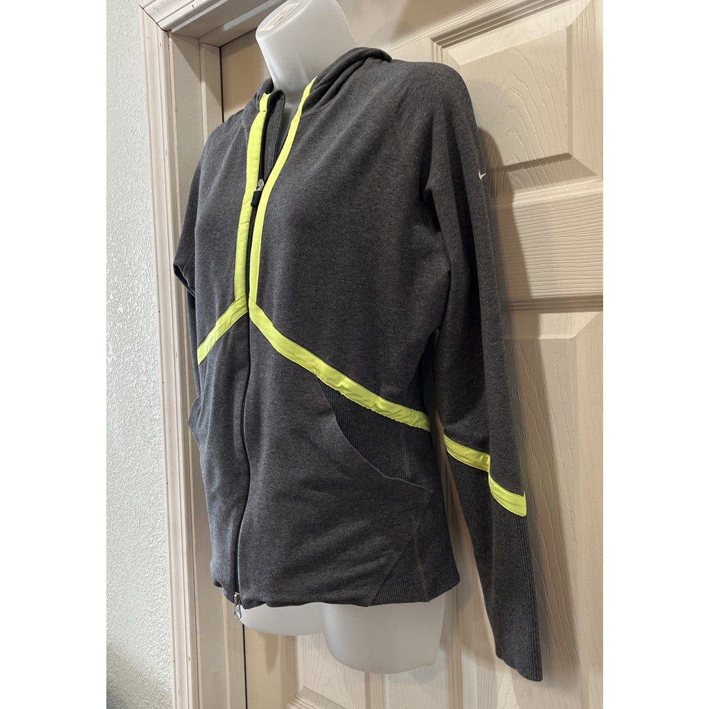 Nike Therma Fit Womens Gray Yellow Reflective Hoodie Full Zip Medium Running D9