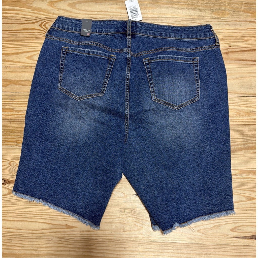 NWT Torrid Womens Plus Size 18 Ironic Distressed Jeans Blue Raw Hem stretch 9"