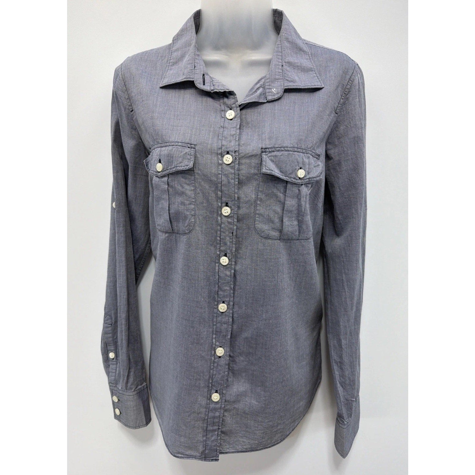 J. Crew Women's "The Perfect Shirt" Lightweight Blue Button Up Roll Tab Sleeve M