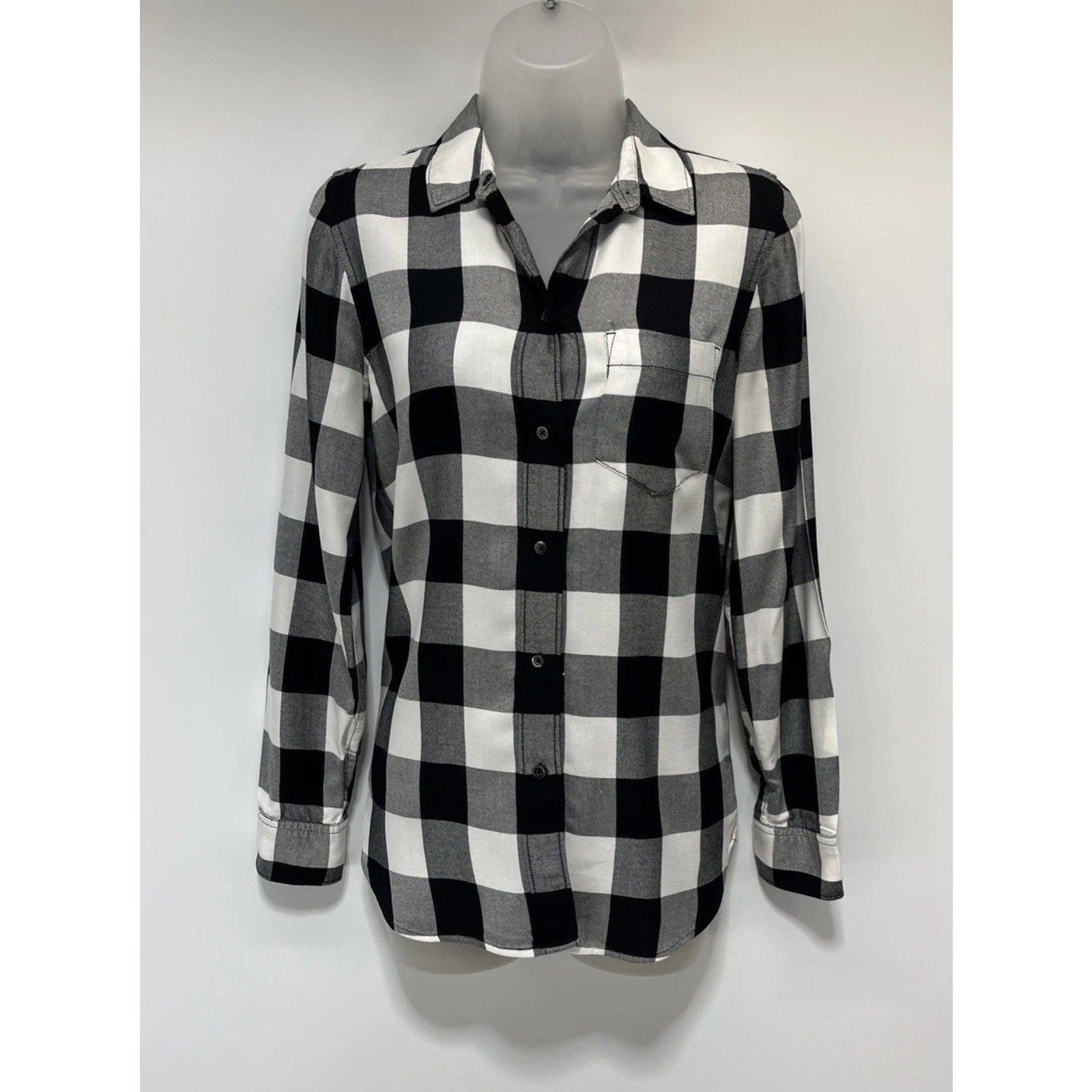 Madewell Women's Button Down Plaid Shirt Size XS Black /White Slim Fit