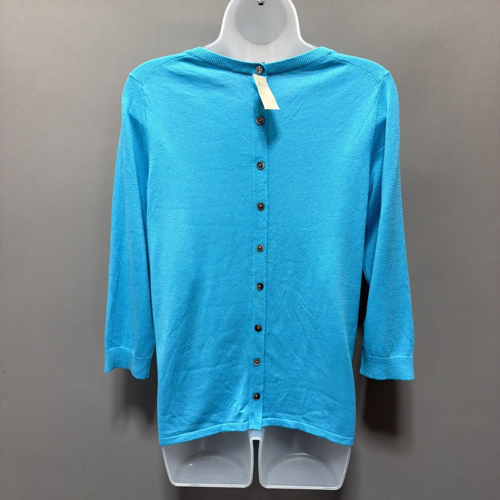 New Ann Taylor Loft Wool Blend Button Back Top Womens Small Blue 3/4 Sleeve