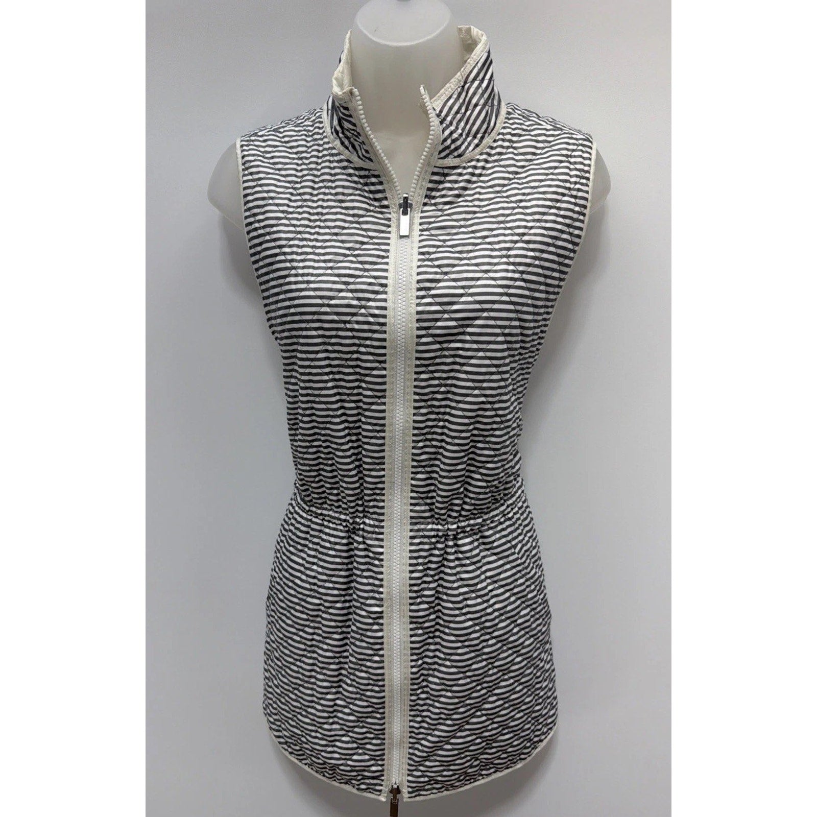 Chicos Zenergy 1 Reversible Quilted Puffer Vest Womens Size Medium White Stripe