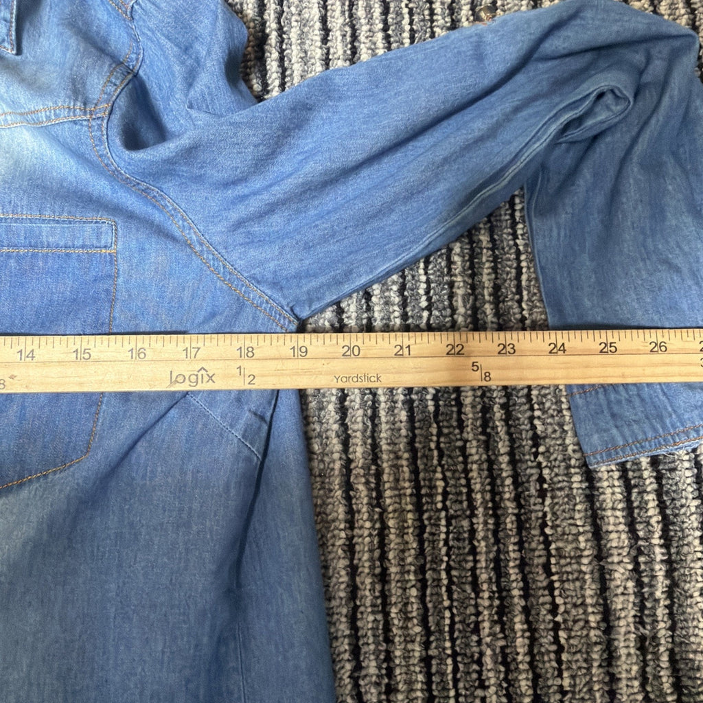 Leshop Denim Chambray Shirt Dress Oversized Fit & Flare Long Sleeve w/Pockets S