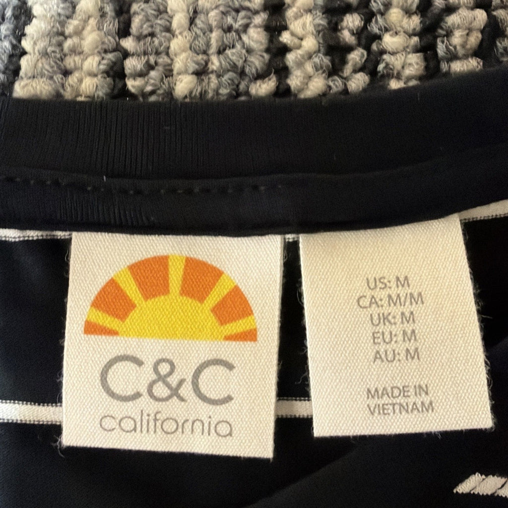 C and C California Womens M Short Sleeve Black White Striped Shirt Dress NWOT