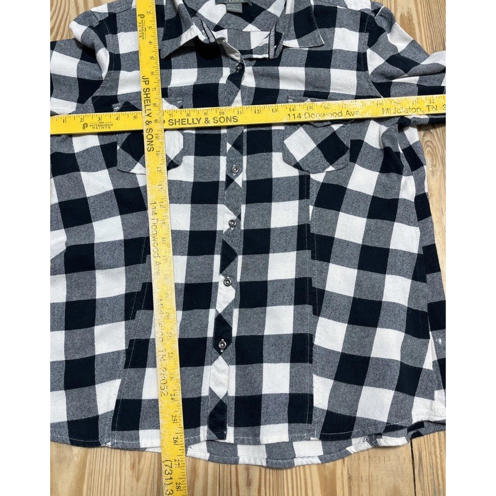 Natural Reflections Womens XL Plaid Flannel Shirt White Buffalo Check Boyfriend