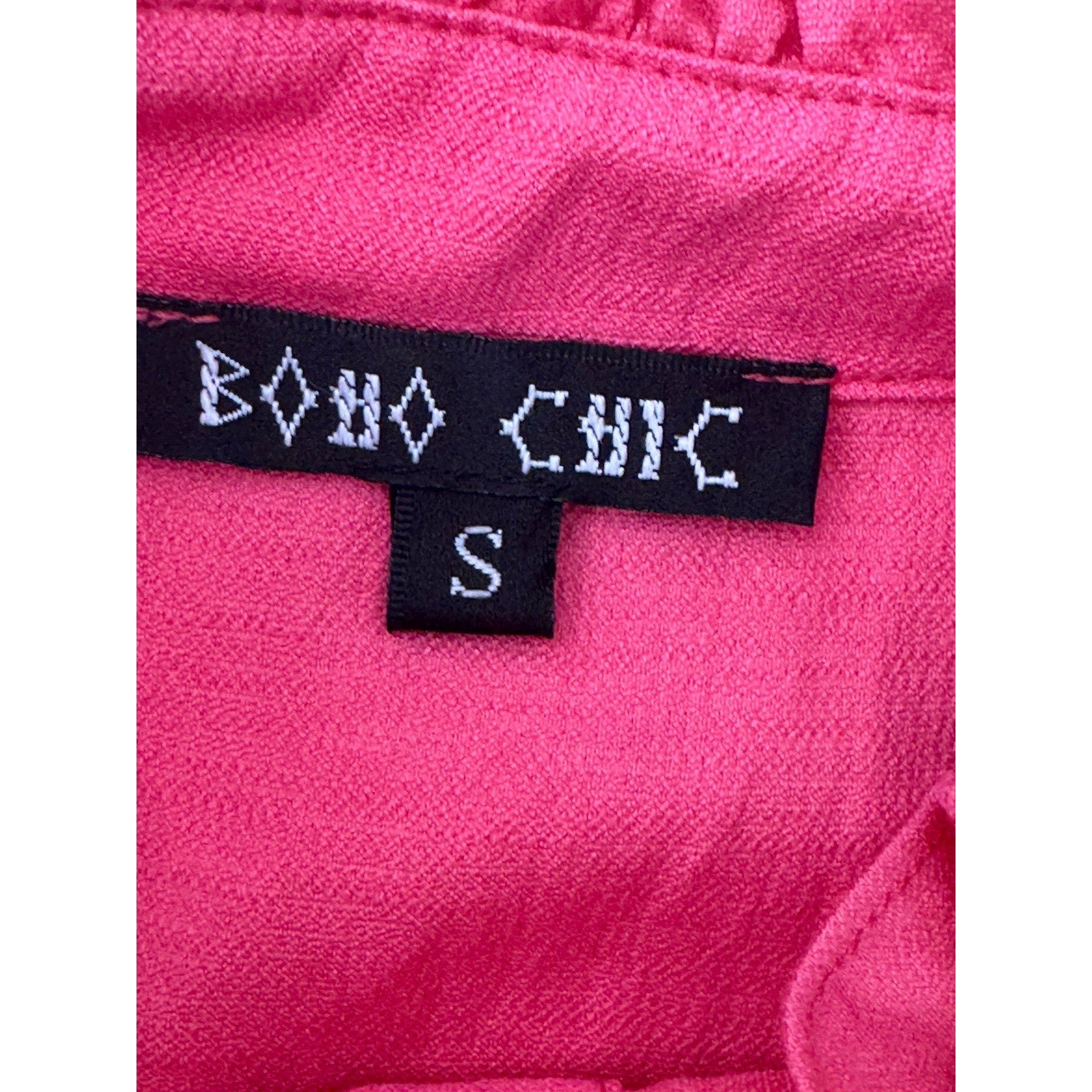 Boho Chic Button Back Pink Sheath Sleeveless Dress Ruffled Collar Women’s S