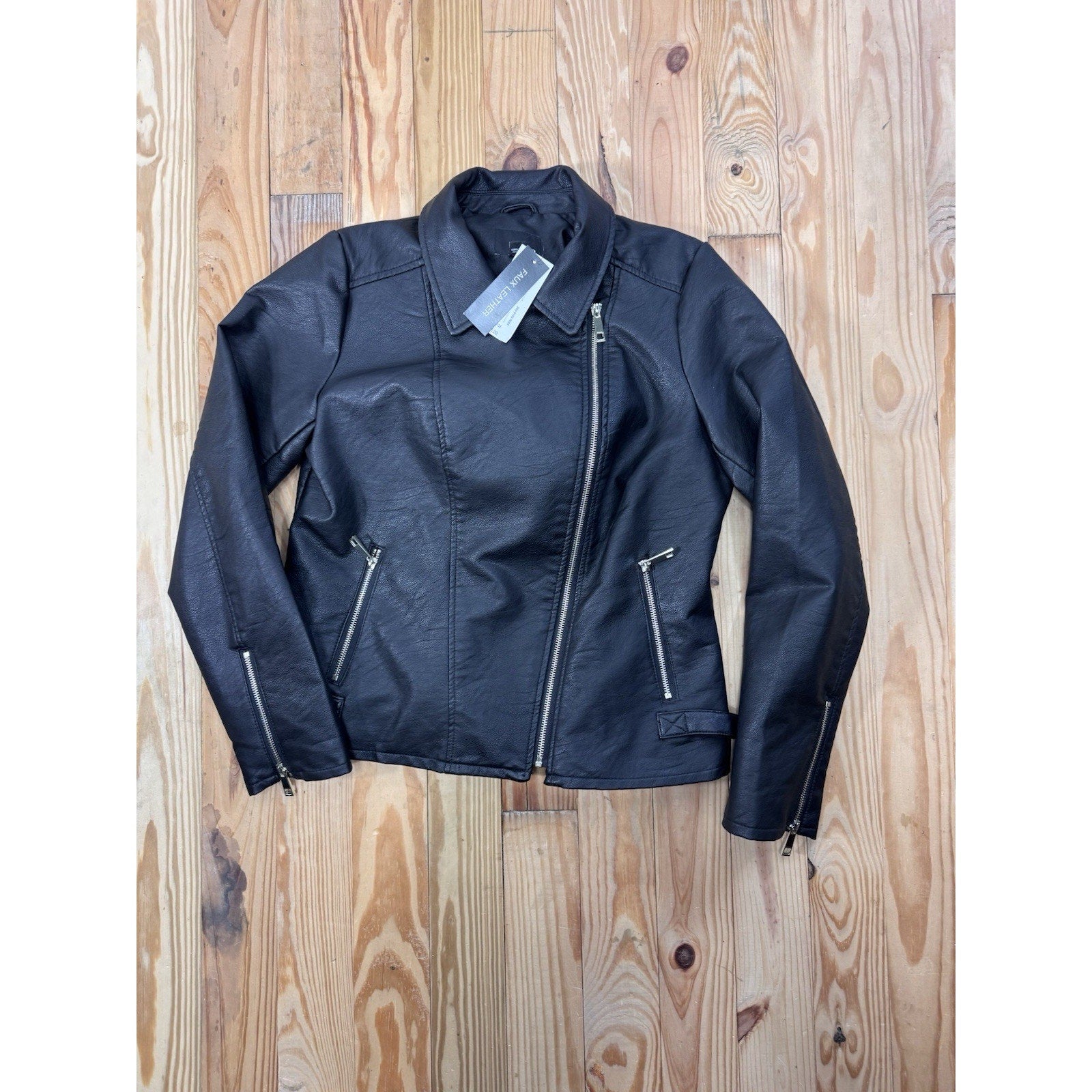 Women's a.n.a Faux Leather Midweight Motorcycle Jacket Black Size Large NWT