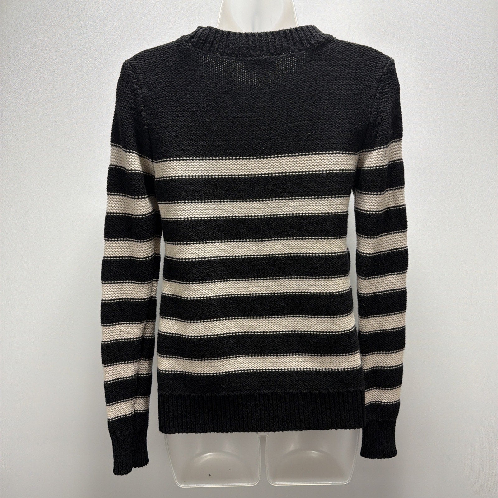 LOFT Outlet Sweater XS Black White Striped Cable Knit Crewneck Pullover