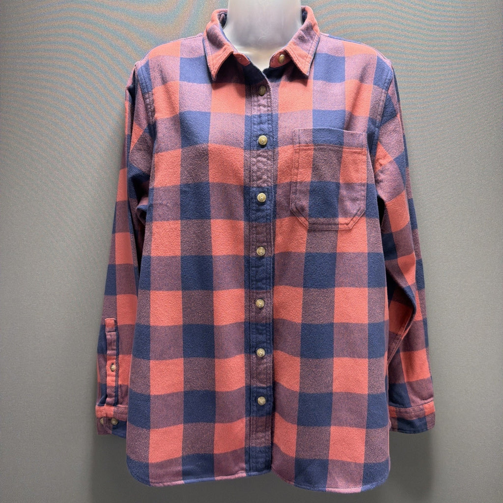 LL Bean Shirt Womens M Long Sleeve Button Down Organic Flannel Tunic NWT