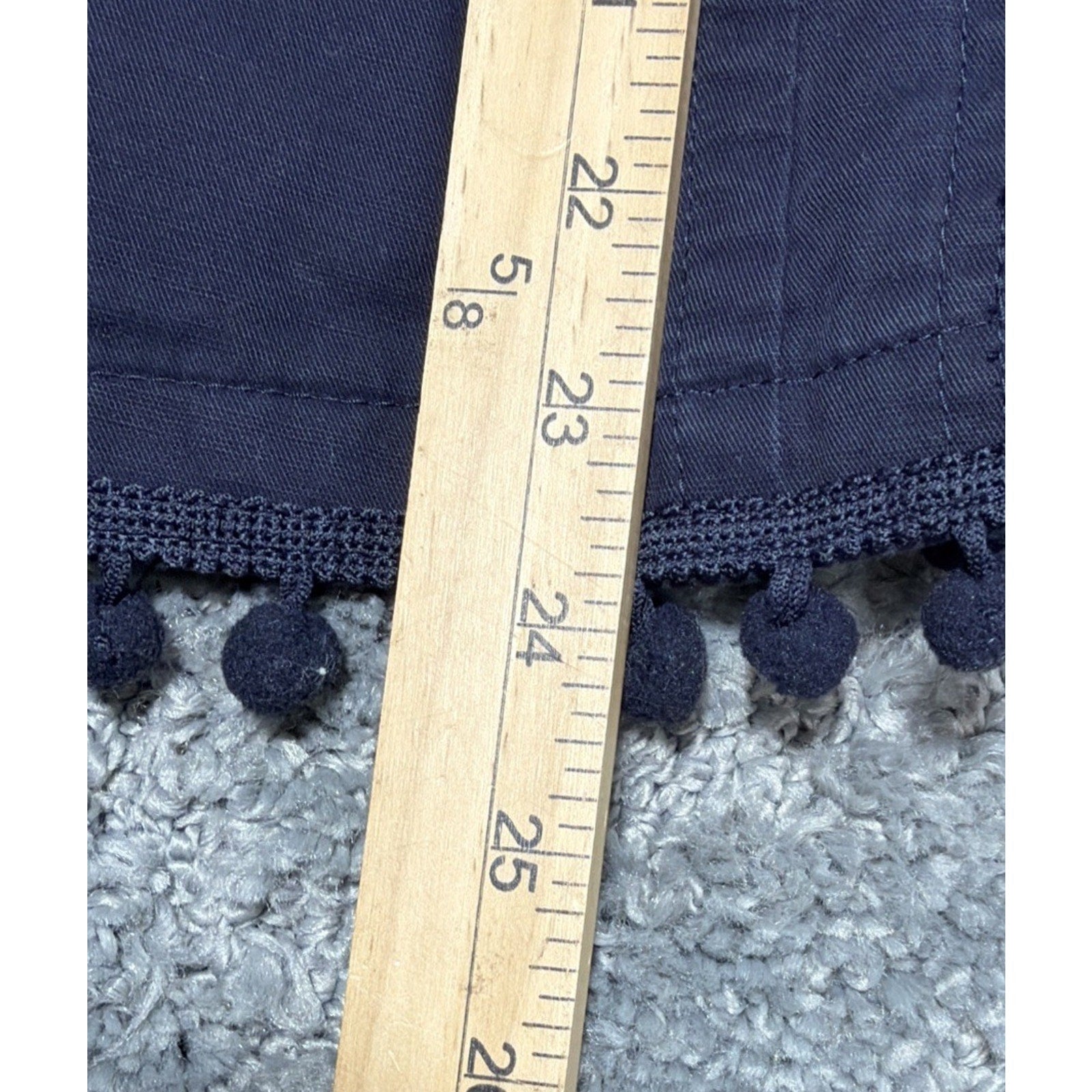 Talbots Navy Blue Pom Pom Trim Twill Cargo Jacket Size Petite M Preppy Causal