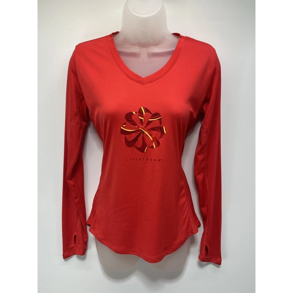 NIKE WOMENS RED LONG SLEEVE LIVESTRONG DRI FIT LONG SLEEVE WORKOUT TOP SZ M