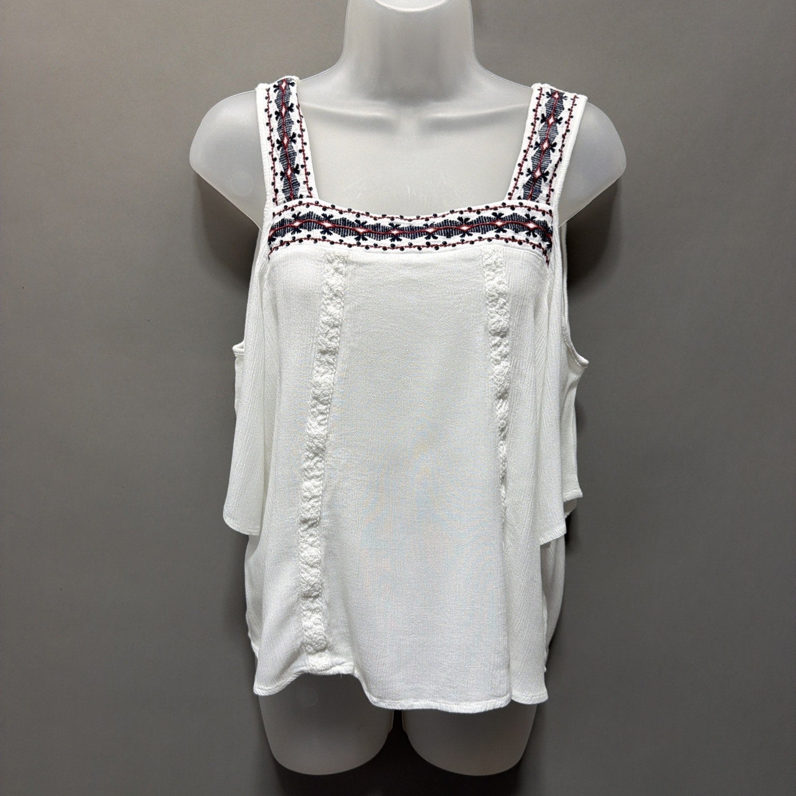 Crave Fame White Off the Shoulder Top M Bell Sleeve Lace Back Embroidered Trim