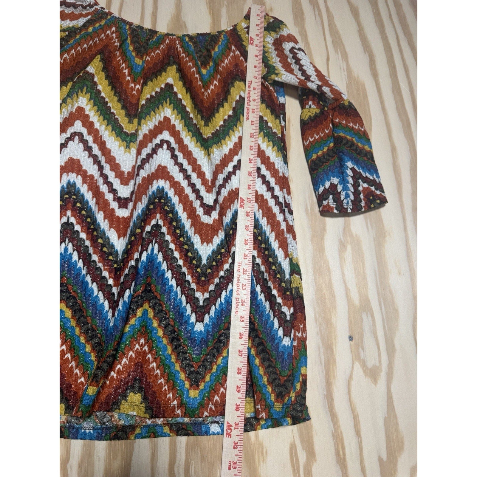 Yahada USA Boho Chevron Tunic Dress Womens Small Multicolor Bell Sleeve Stretch