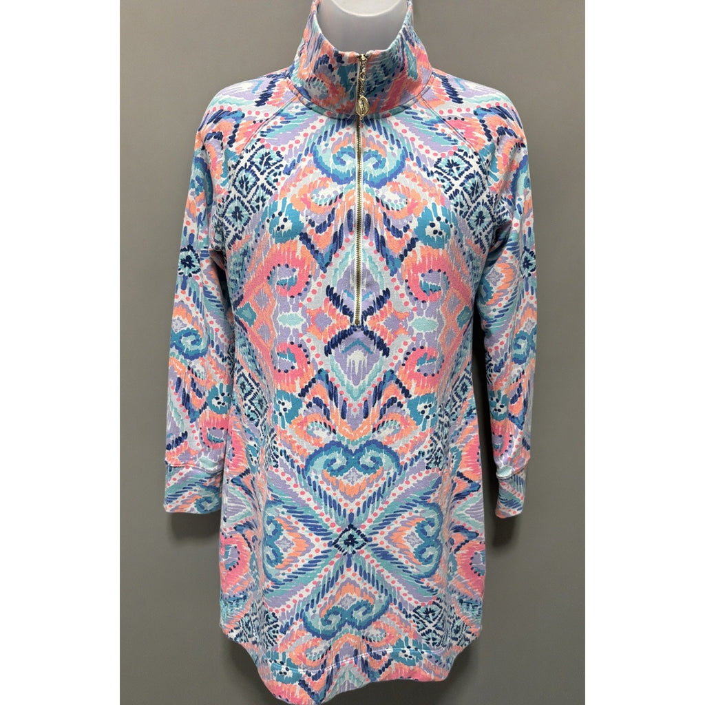 Lilly Pulitzer S Skipper UPf 50 Popover Pink Coral Turquoise Jacket Top