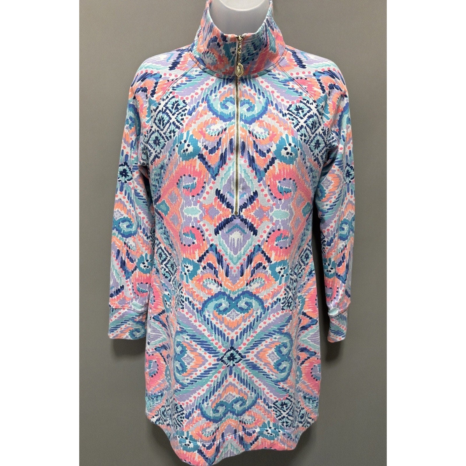 Lilly Pulitzer S Skipper UPf 50 Popover Pink Coral Turquoise Jacket Top