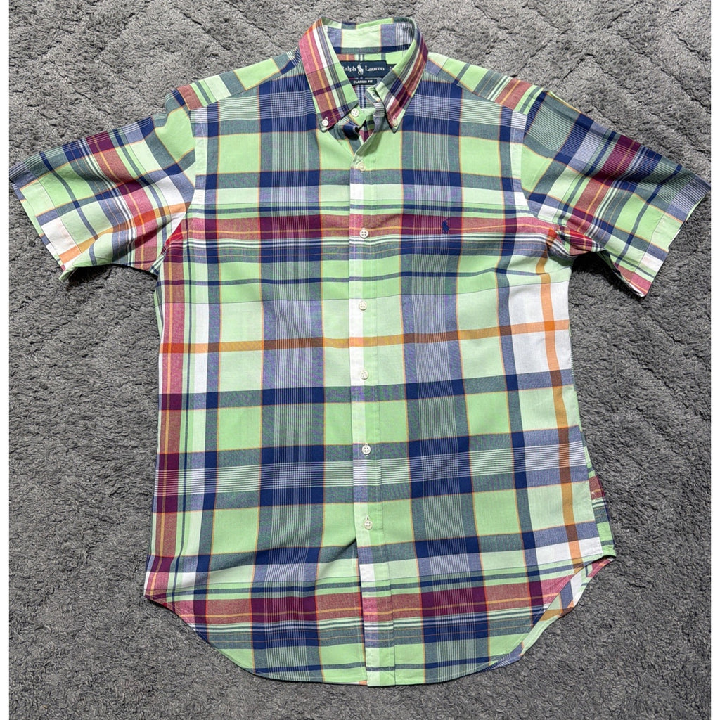 Polo Ralph Lauren Shirt Mens M Classic Fit Plaid Short Sleeve Button Down Green