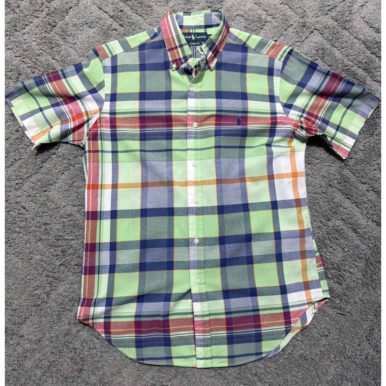 Polo Ralph Lauren Shirt Mens M Classic Fit Plaid Short Sleeve Button Down Green