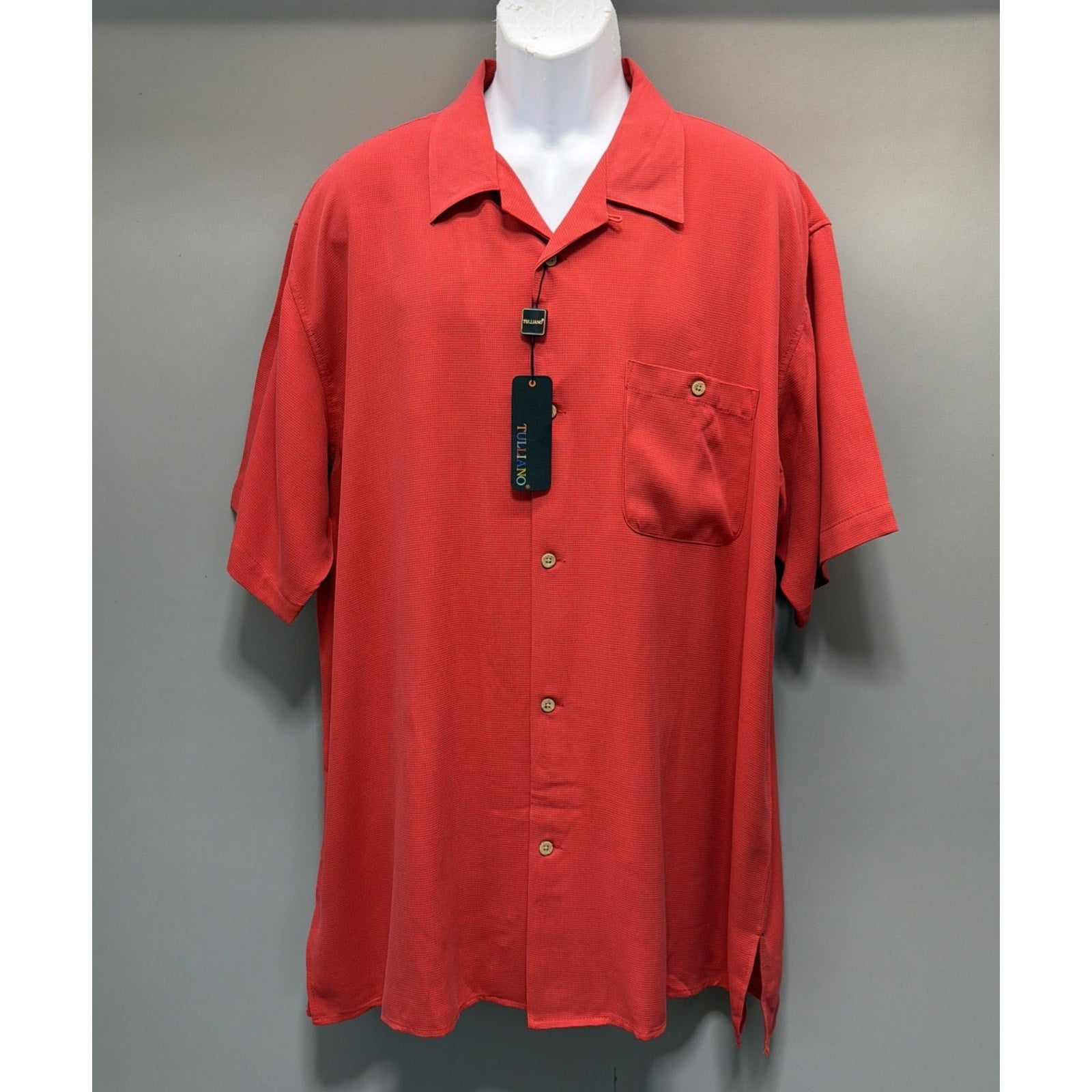 Tulliano Mens 2XL Luxury Short Sleeve Button 100% Silk Camp Shirt Coastal NWT