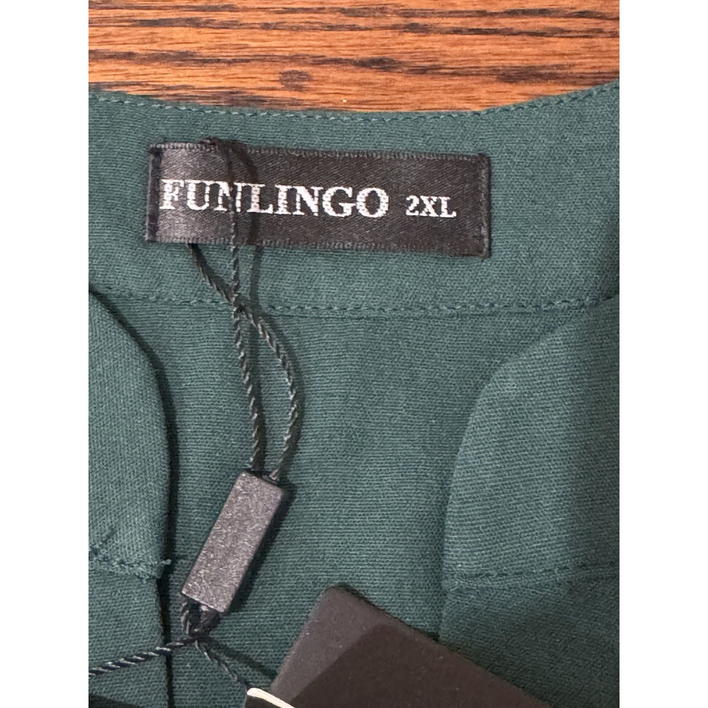 FUNLINGO Size 2XL Women's Green V-Neck Button Decorated 3/4 Sleeve Blouse NWT