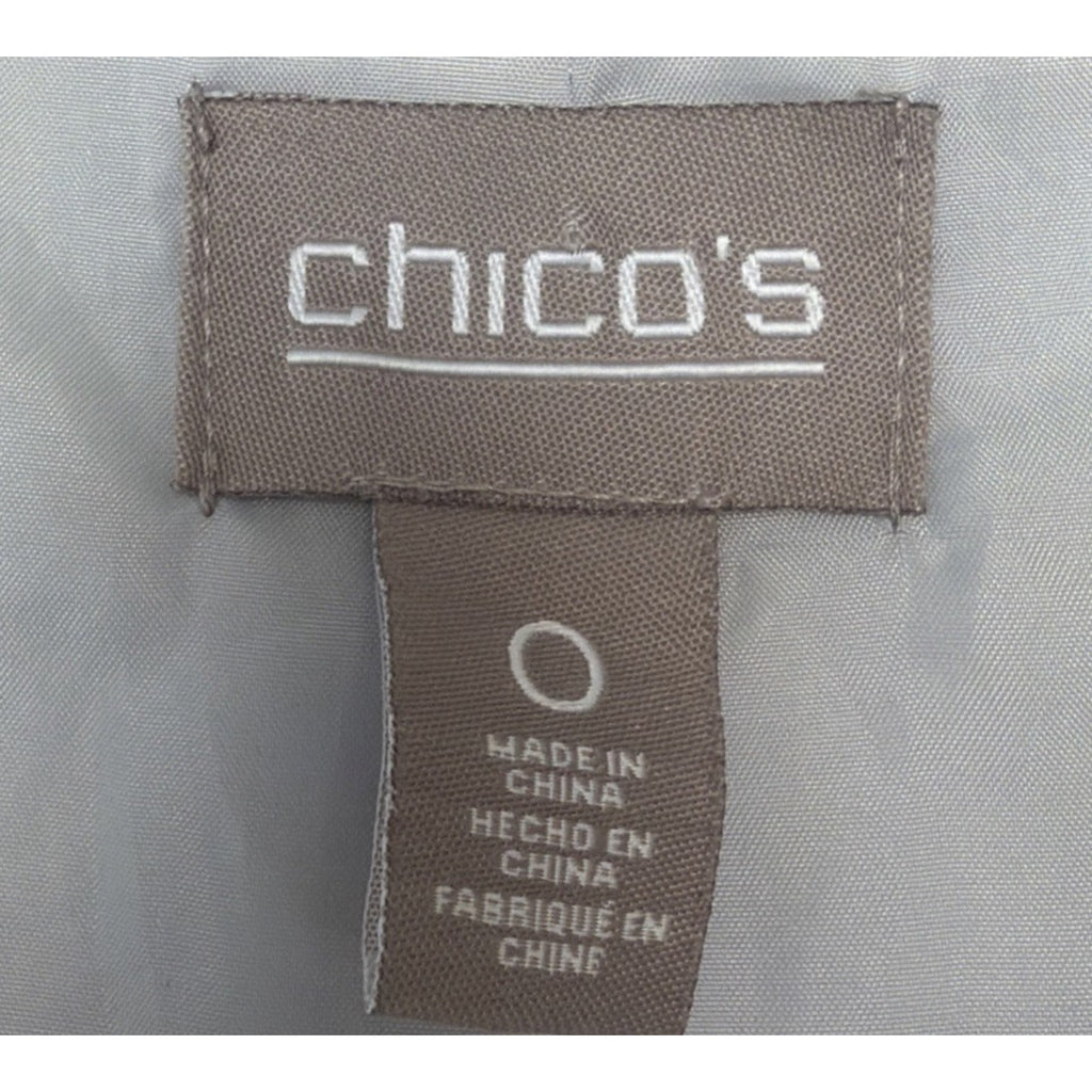 Chicos Woman's Silver Quilted Zip Long Sleeve Lightweight Jacket Size 0 SMALL