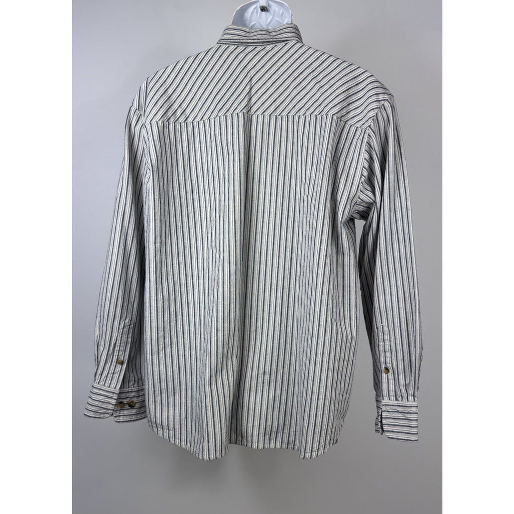CE Schmidt Workwear Men’s Large Shirt Button Up Long Sleeve Blue White Stripe