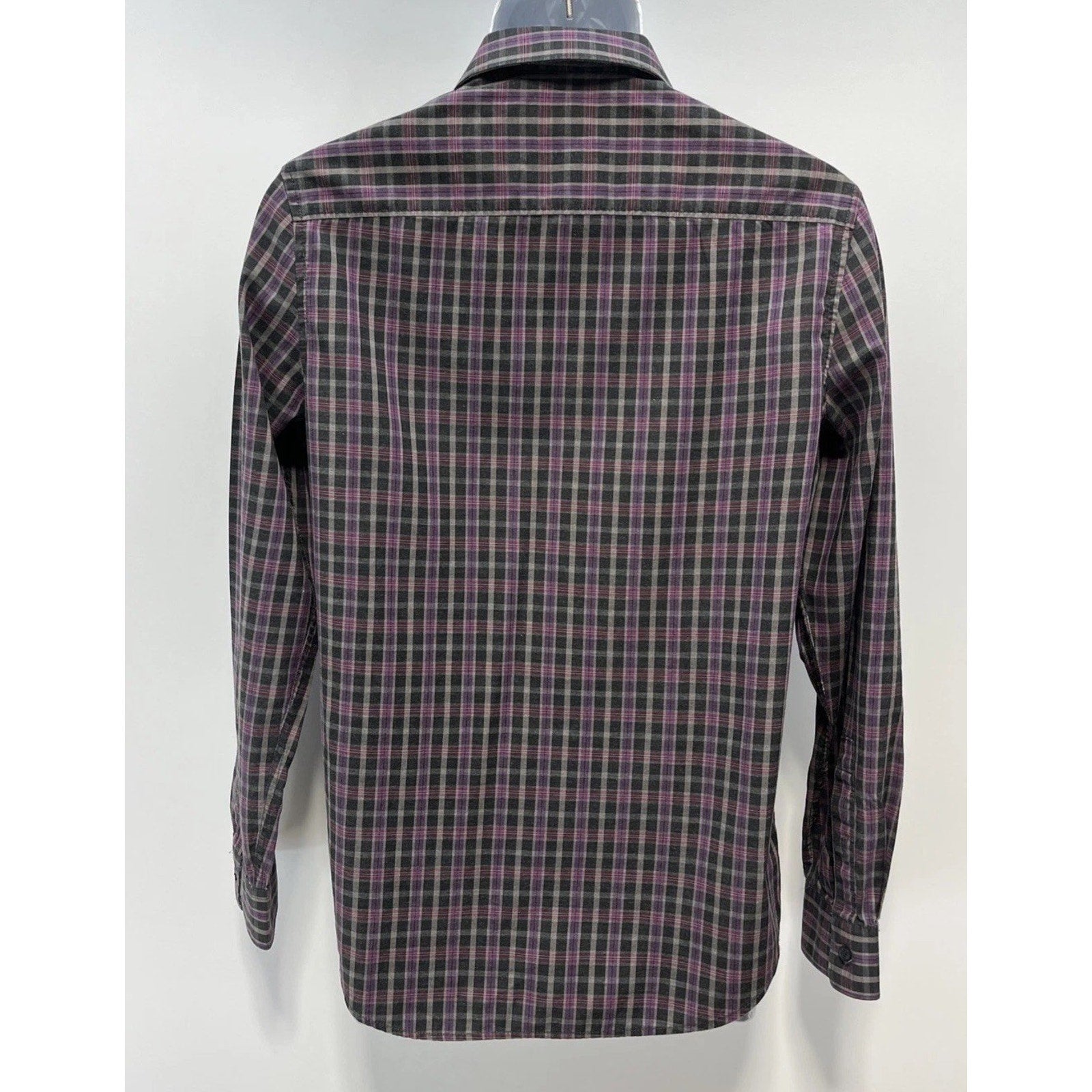 Calvin Klein Shirt Mens Small Black Purple Plaid Long Sleeve Button Up