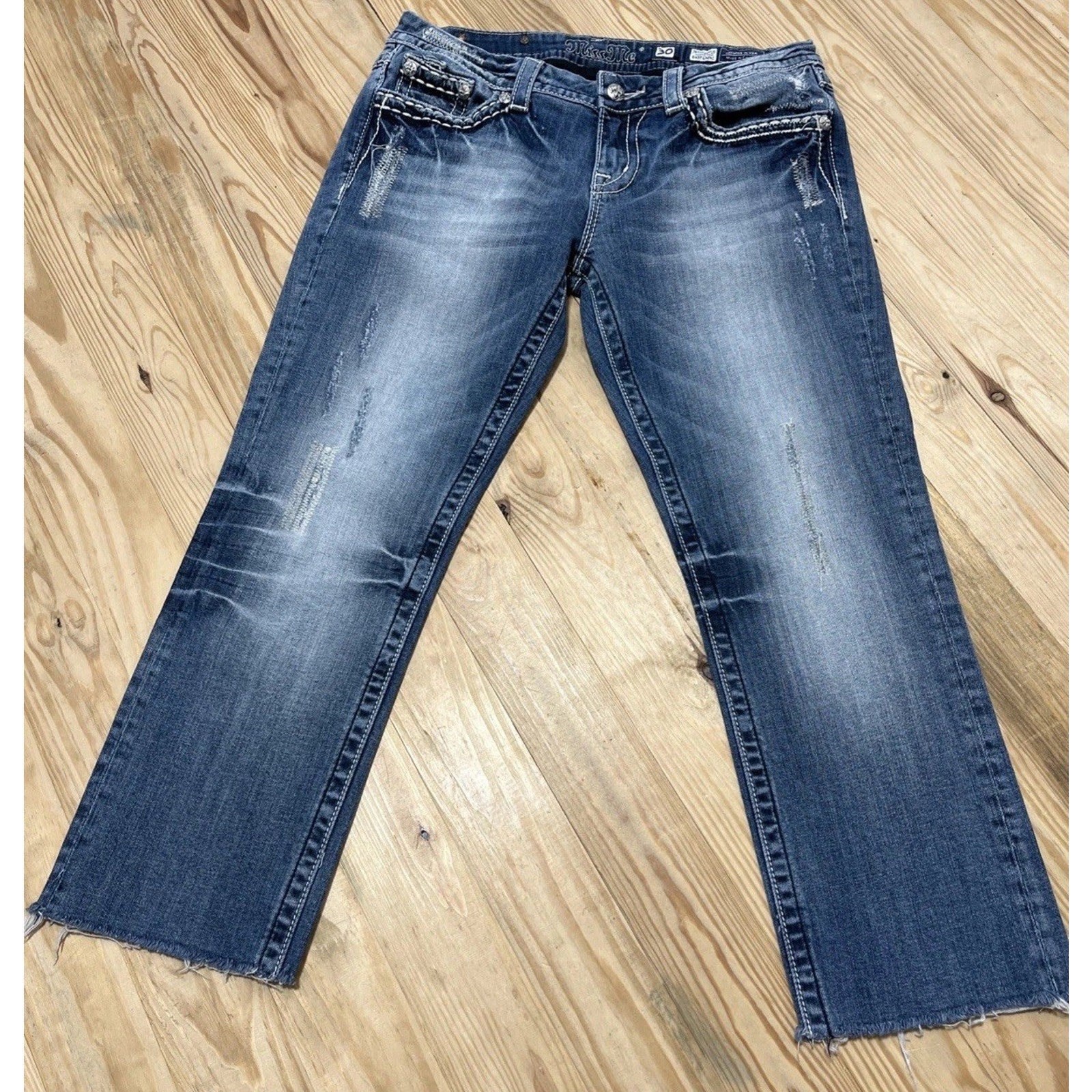 Miss Me Womens Easy Capri Thick Stitch Embellished Denim Jeans Size 30x25