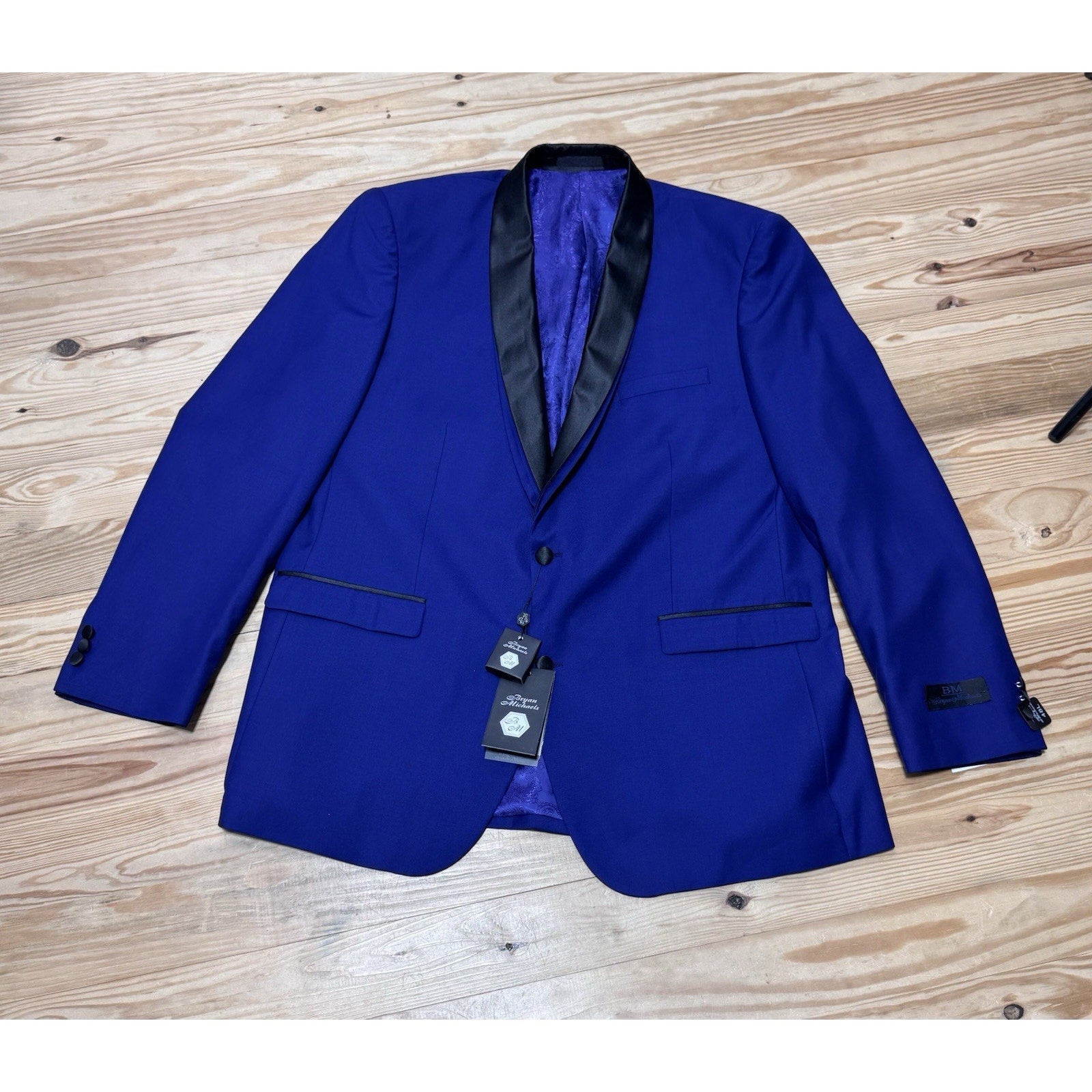 Bryan Michaels Purple Black Tuxedo Suit Jacket Blazer Mens Size 46L NWT