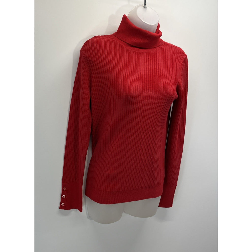 TALBOT'S Red Sweater Long Sleeves & Buttons Turtleneck Ribbed Knit Stretch S