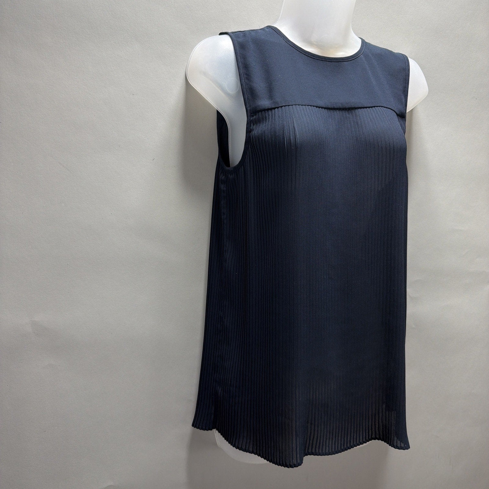 Michael Kors Womens Blouse Shirt Pleated Front Sleeveless Navy Blue
