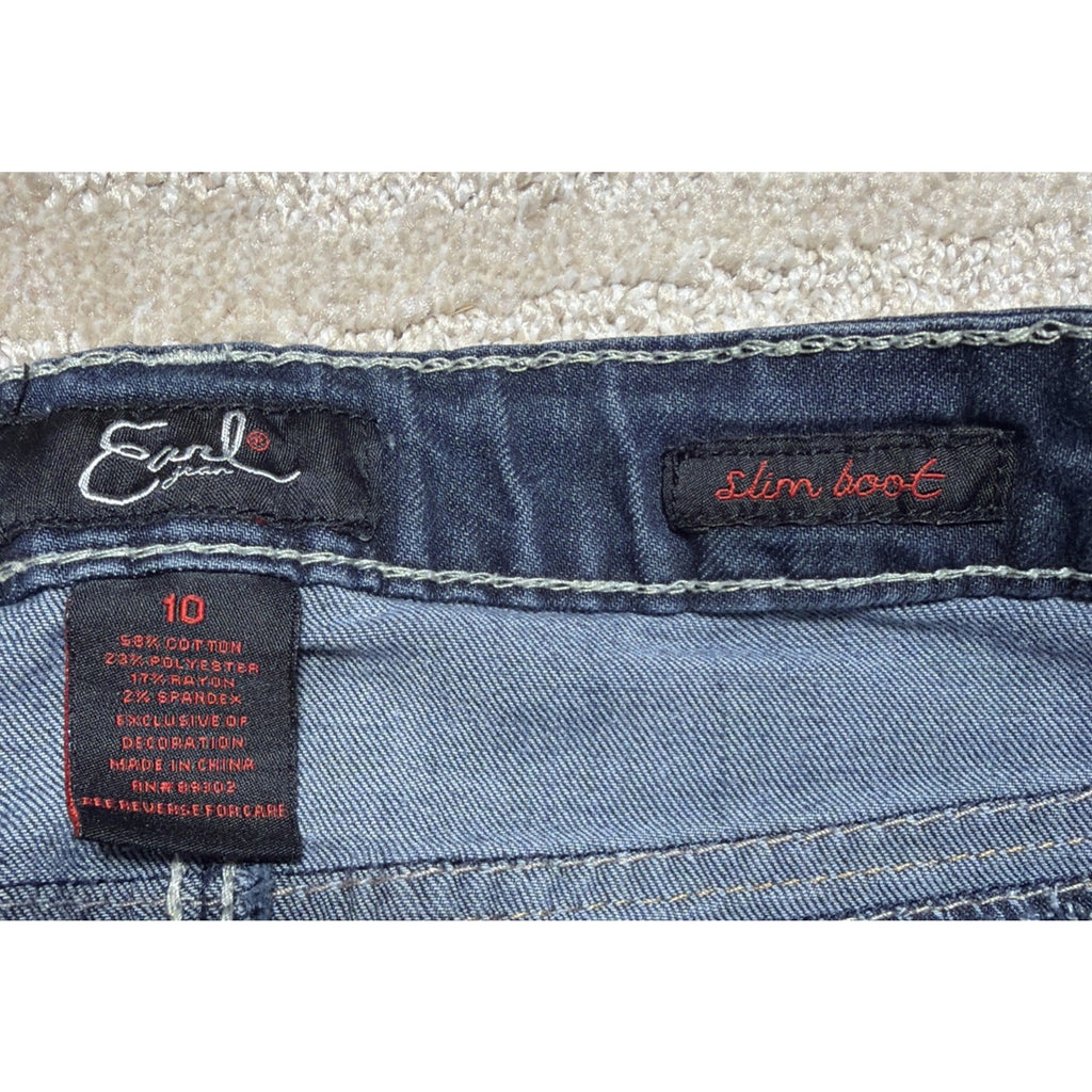 Earl Jeans Embellished Thick Stitch Jeans Blue Denim Slim Boot Stretch Womens 10