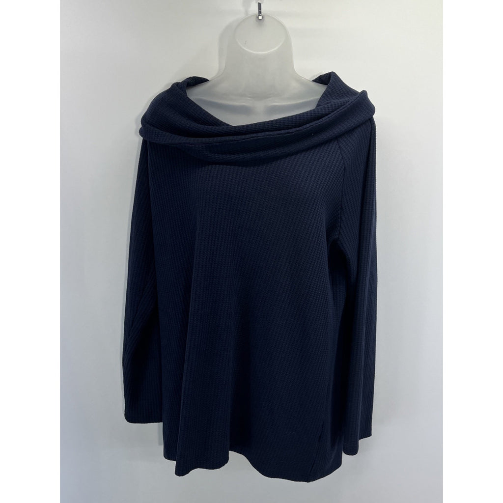 Talbots 1X Women's Cotton Cowl Neck Blue Long Sleeve Pullover