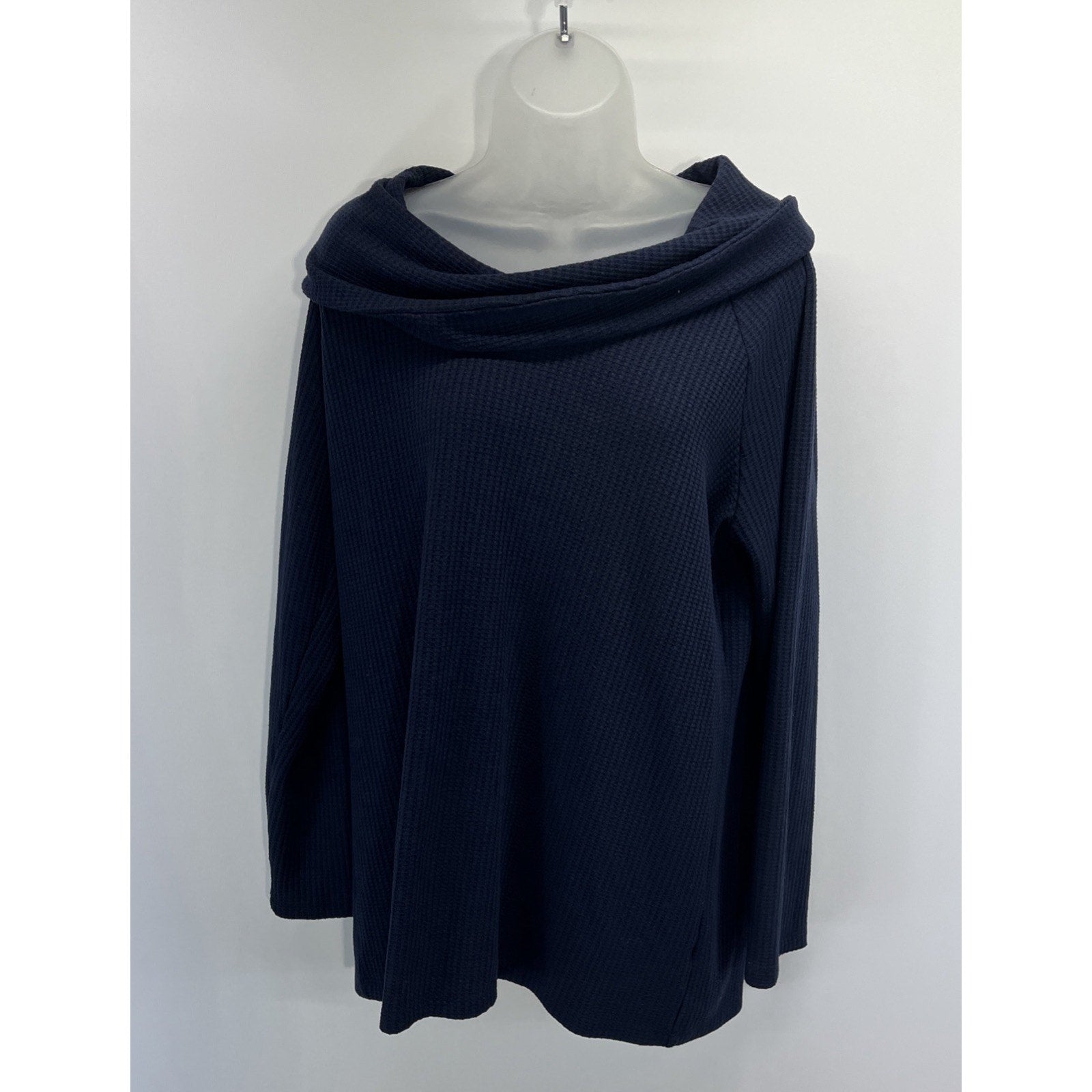 Talbots 1X Women's Cotton Cowl Neck Blue Long Sleeve Pullover