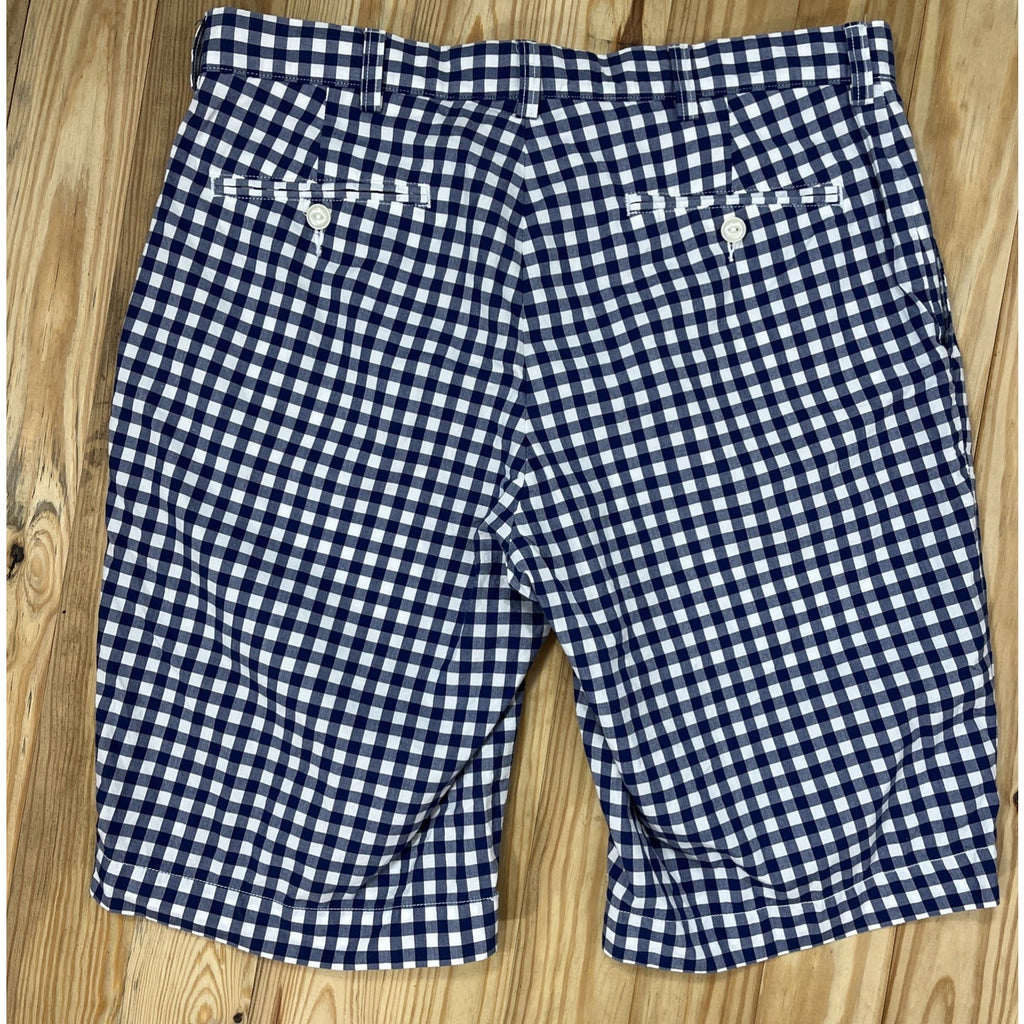 Polo by Ralph Lauren Men's Casual Blue Check Flat Front Golf Chino Shorts Sz 34
